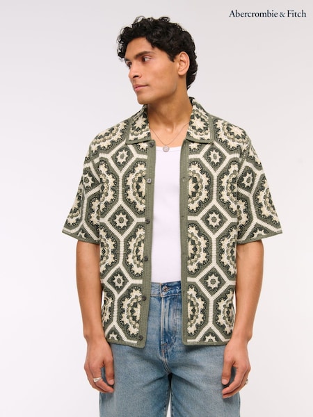 Abercrombie & Fitch Green Knitted Button Through Floral Print Shirt (W29290) | €106