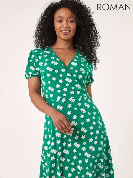 Roman Green Petite Ditsy Floral Wrap Dress (W29291) | €53