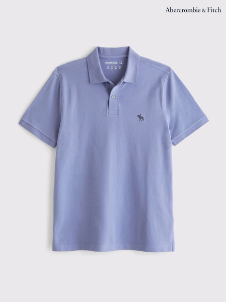Abercrombie & Fitch Blue Logo Textured Polo Shirt (W29295) | 261 LEI
