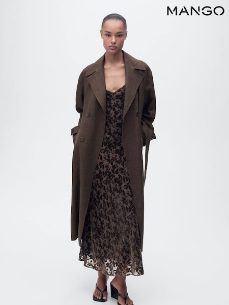 Mango Brown Double Breasted Linen Trench Coat (W29357) | €154
