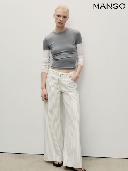 Mango Cream Wide Leg Tie Waist Jeans (W29375) | €63