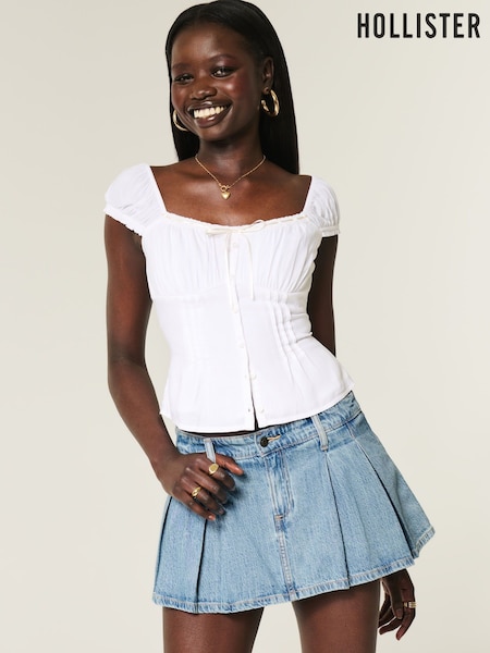 Hollister Blue Low Rise Tie Waist Denim Pleated Mini Skirt (W29390) | €42