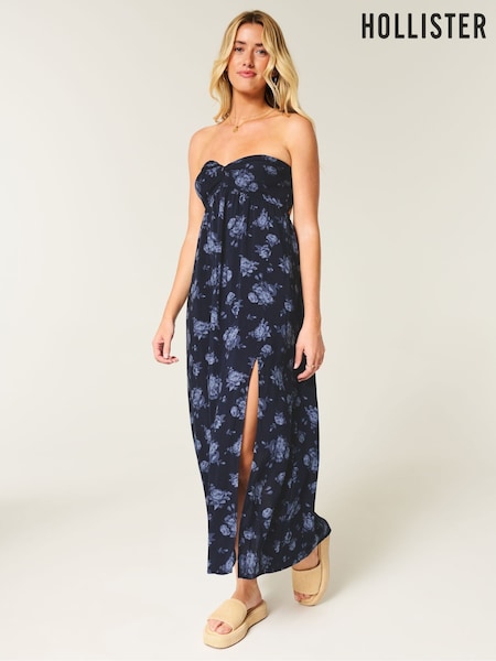 Hollister Blue Strapless Leg Split Max Dress (W29396) | R$ 495