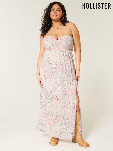 Hollister Strapless Bare Back Twist Bust Midi White Dress (W29398) | R$ 495