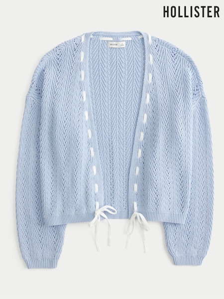 Hollister Blue Textured Knitted Balloon Sleeve Cardigan (W29407) | ‏210 د.إ.‏