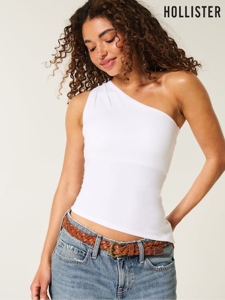 Hollister One Shoulder Asymetric Drop Hem White Top (W29409) | R$ 160