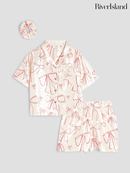 River Island Cream Girls Bow Satin Pyjamas (W29470) | €31