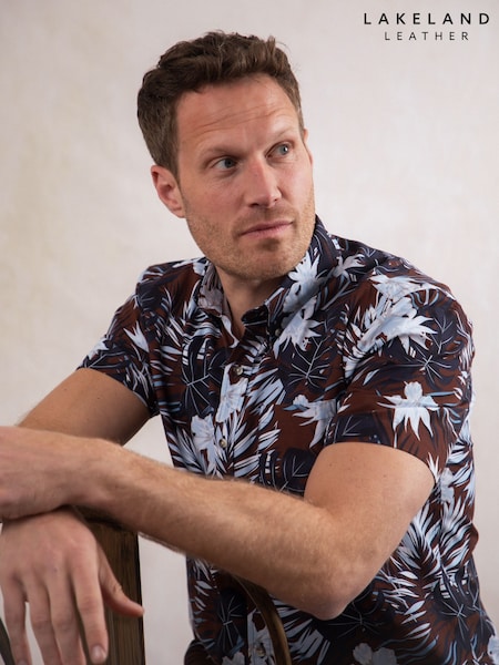 Ruskea - Lakeland Clothing Ashness Short Sleeve 100% Cotton Brown Shirt (W29505) | €57