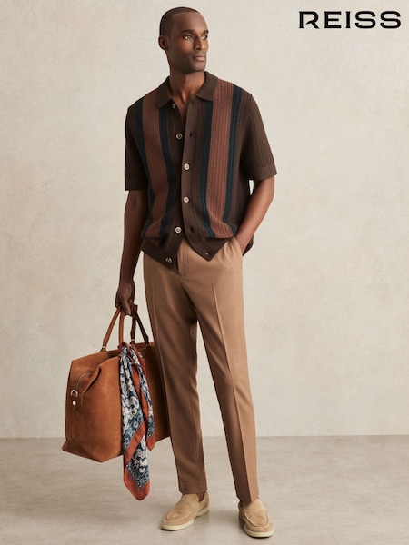 Reiss Brown Multi Bradley Cotton Textured-Knit Stripe Shirt (W29542) | €189