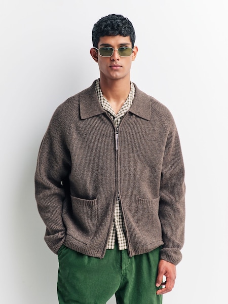 Universal Works Brown Zip Cardigan (W29590) | AED1,252