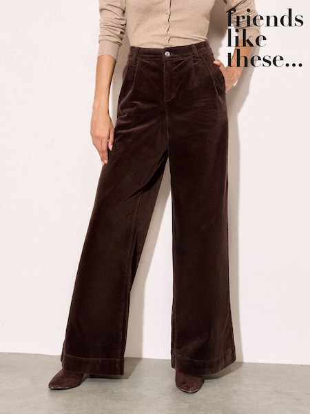 Friends Like These Brown Corduroy Pleat Front Wide Leg Trousers (W29602) | 223 QAR