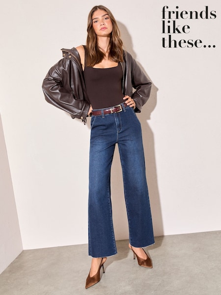 Friends Like These Dark Wash Wide Leg Cropped Jeans (W29652) | 178 QAR