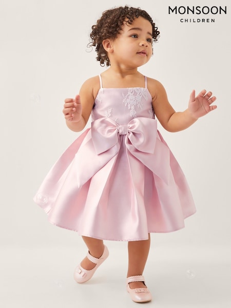Monsoon Pink Baby Juniper Satin Lace Bow Bridesmaid Dress (W29676) | €63 - €70