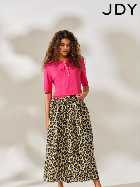 JDY Green High Waisted Leopard Print 100% Cotton Skirt (W29728) | ₪176