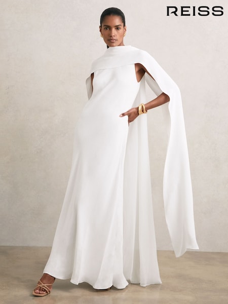Reiss White Greta Crepe Cape Maxi Dress (W29738) | €495