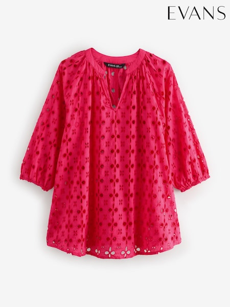 Evans Pink Half Placket Broidery 100% Cotton Top (W29746) | R$ 415