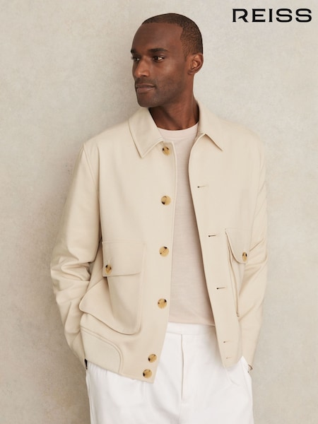Reiss Light Stone Barry Cotton-Blend Button-Through Jacket (W29763) | €287