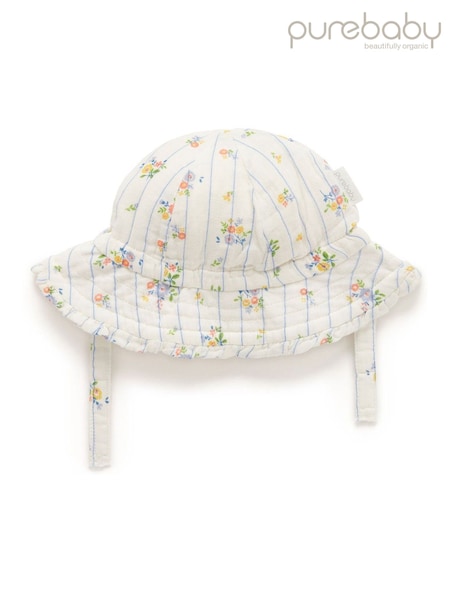 Purebaby Floral Print 100% Cotton Ruffle Sunhat (W29805) | kr257