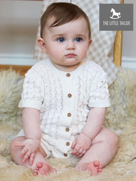 Hvit - The Little Tailor Baby Kamskjelldesign Pointelle Med knapper  100% Romper i bomull (W29919) | kr457