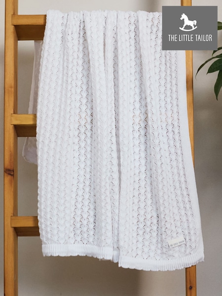 Alb - The Little Tailor Baby Scallop Design Pointelle 100% Cotton White Blanket (W29927) | 261 LEI