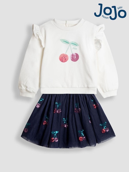 JoJo Maman Bébé Blue Embroidered Sweatshirt & Tulle Skirt Set (W29928) | AED210 - AED221