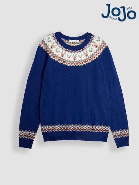 JoJo Maman Bébé Blue Men's Reindeer Fairisle Jumper (W29930) | R$ 465
