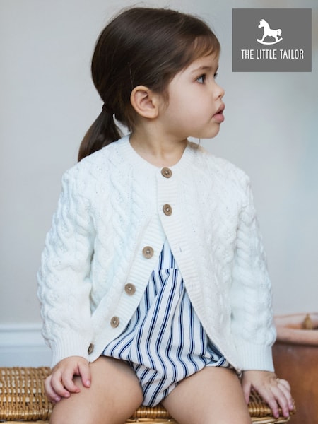 The Little Tailor Baby Cream Fisherman Cable Knit 100% Cotton Cardigan (W29931) | kr457