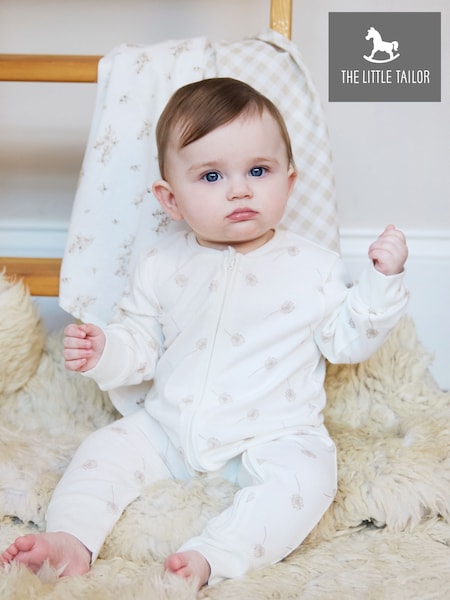 Cream - Pijama întreagă din bumbac moale cu fermoar frontal The Little Tailor Bebeluși Cream 100%. (W29936) | 156 LEI