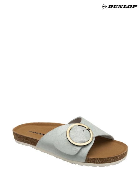 Dunlop Chrome Black Ladies Single Large Buckle Footbed Sandals (W30021) | €44