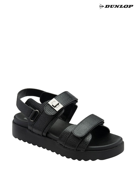 Negru - Dunlop Ladies Twin Strap Flatform Sandals (W30028) | 223 LEI