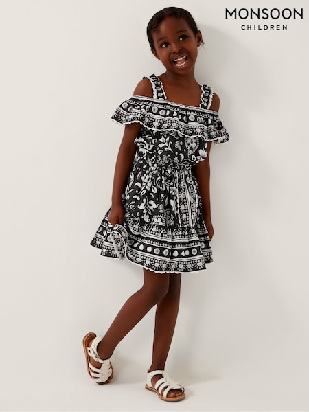 Monsoon Black Tile Print 100% Cotton Top and Skirt Set (W30059) | SGD 66 - SGD 75
