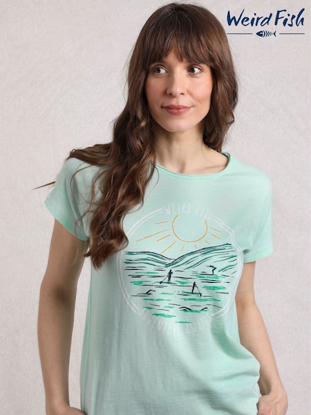 Vihreä - Weird Fish kalaseikkailu odottaa Slub Graphic 100% Luomupuuvillaa oleva T-paita (W30081) | €44