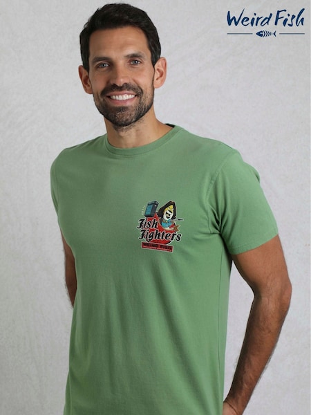Weird Fish Green Fish Fighters Heritage Wash Artist 100% Cotton T-Shirt (W30098) | €37