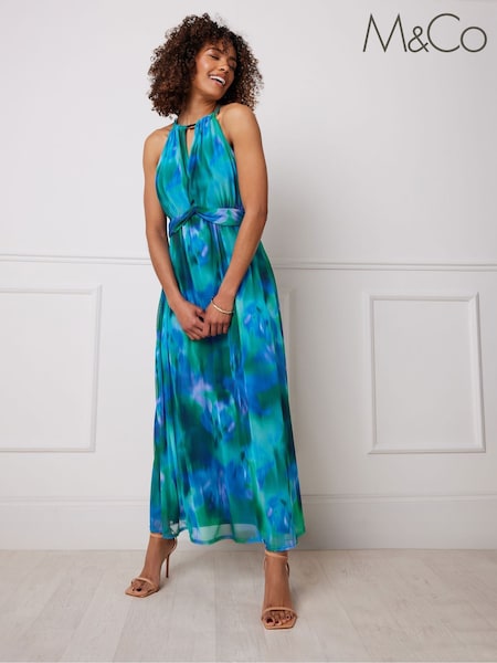 M&Co Blue Mesh Halter Maxi Dress (W30127) | €66