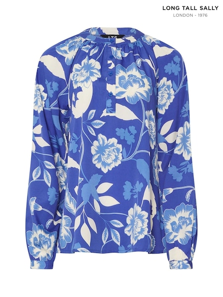 Long Tall Sally Blue Floral Half Button Shirt (W30128) | €46