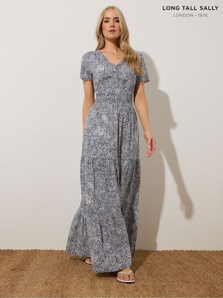 Long Tall Sally Blue Floral Print Tiered Maxi Dress (W30139) | €61