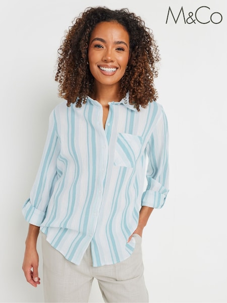 M&Co Green Stripe Crepe Shirt (W30140) | ₪166