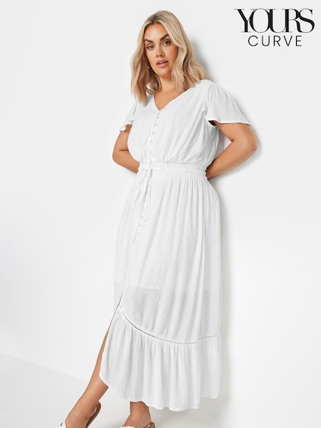 Yours Curve White Dobby 100% Cotton Maxi Dress (W30141) | $68
