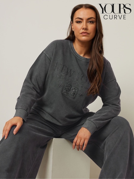 Yours Curve Grey New York Slogan Sweatshirt (W30148) | €42