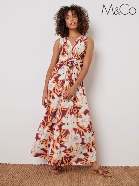 M&Co Orange Floral Twist Front Sleeveless Maxi Dress (W30160) | €71