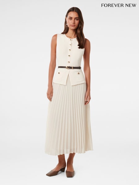 Forever New White Daphne Waistcoat Knitted Midi Dress (W30169) | €159