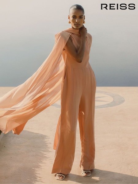 Reiss Pink Farley Wide-Leg Cape Jumpsuit (W30180) | €495