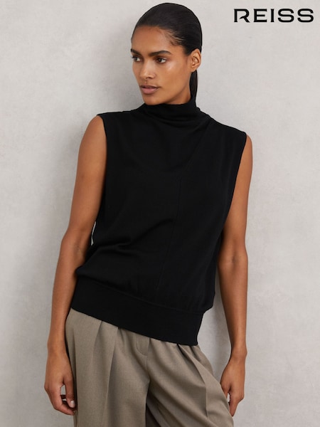Reiss Black Harper Wool Slouched Sleeveless Top (W30193) | AED490