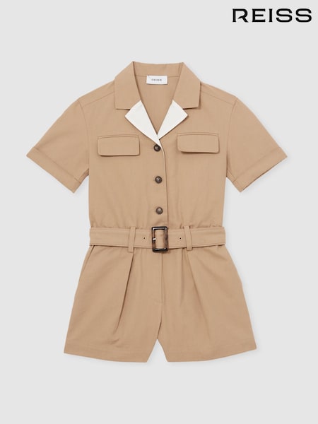 Reiss Camel Trixie Cotton-Lyocell Utility Playsuit (W30195) | €120