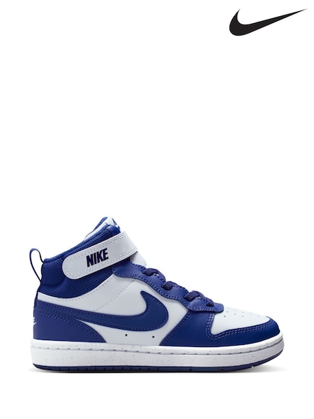 Nike White/Deep Night Blue Junior Court Borough Mid Trainers (W30231) | €64