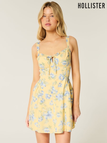 Hollister Yellow Drop Waist Button Front Mini Dress (W30249) | R$ 395