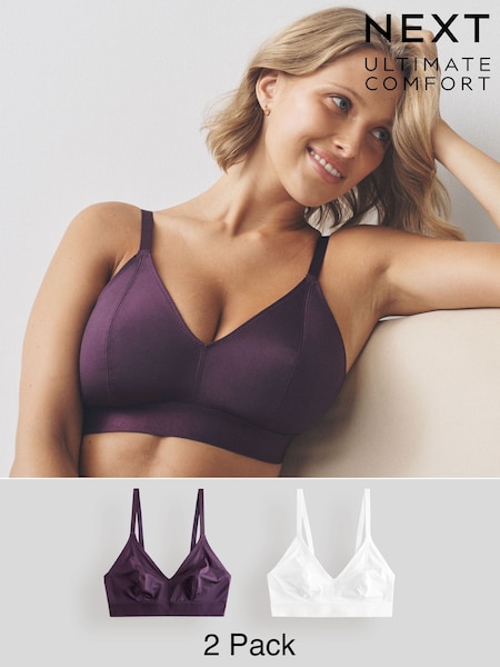 Plum Purple/White Bralette DD+ Ultimate Comfort Non Wire Bralettes 2 Pack (W30386) | €28