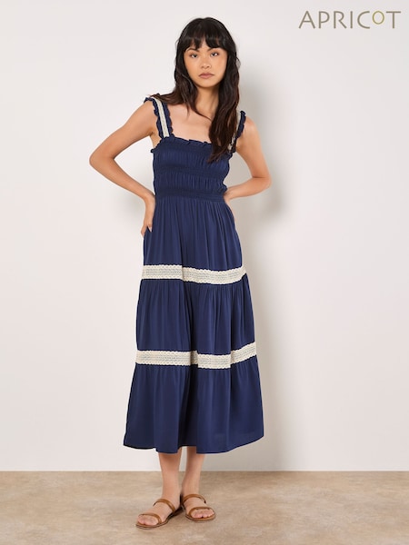Apricot Blue Smocked Nape Crochet Lace Dress (W30514) | €63
