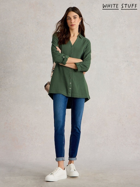 White Stuff Green Annie Double 100% Organic Cotton Cloth Longline Shirt (W30522) | €69