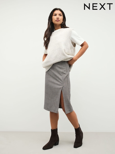 Brown Mini Check Pencil Skirt (W30548) | AED151